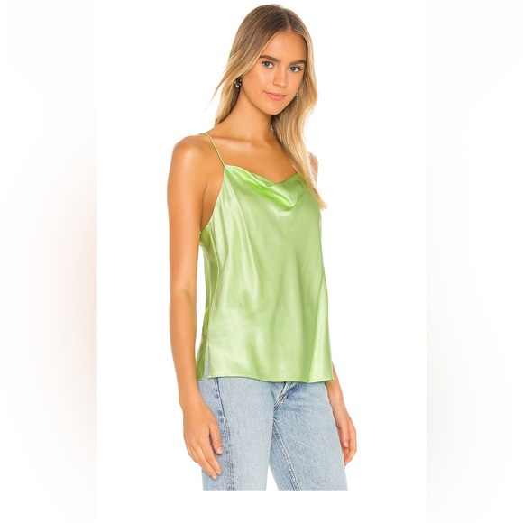 Highlighter green satin flowy blouse - Picture 2 of 5